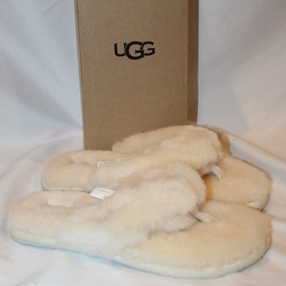 NIB UGG FLUFF FLIP FLOP NATURAL SANDAL SLIPPERS‎ - Picture 1 of 8